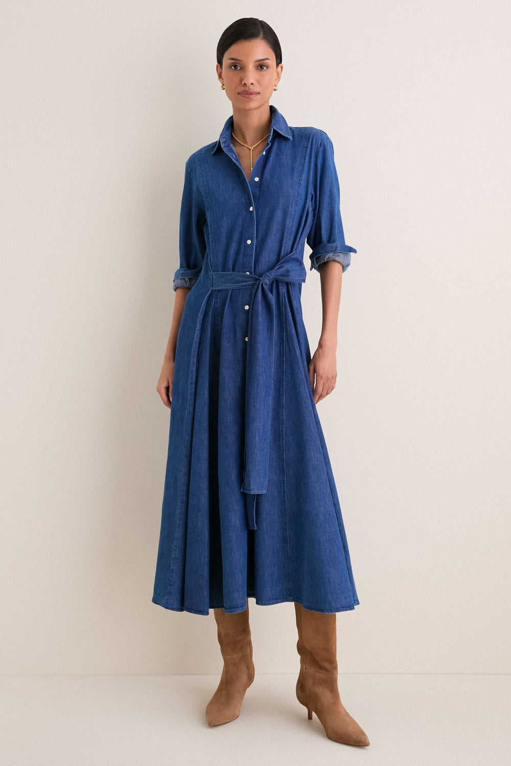 Chambray Blue Prosperity Woven Tie Dress