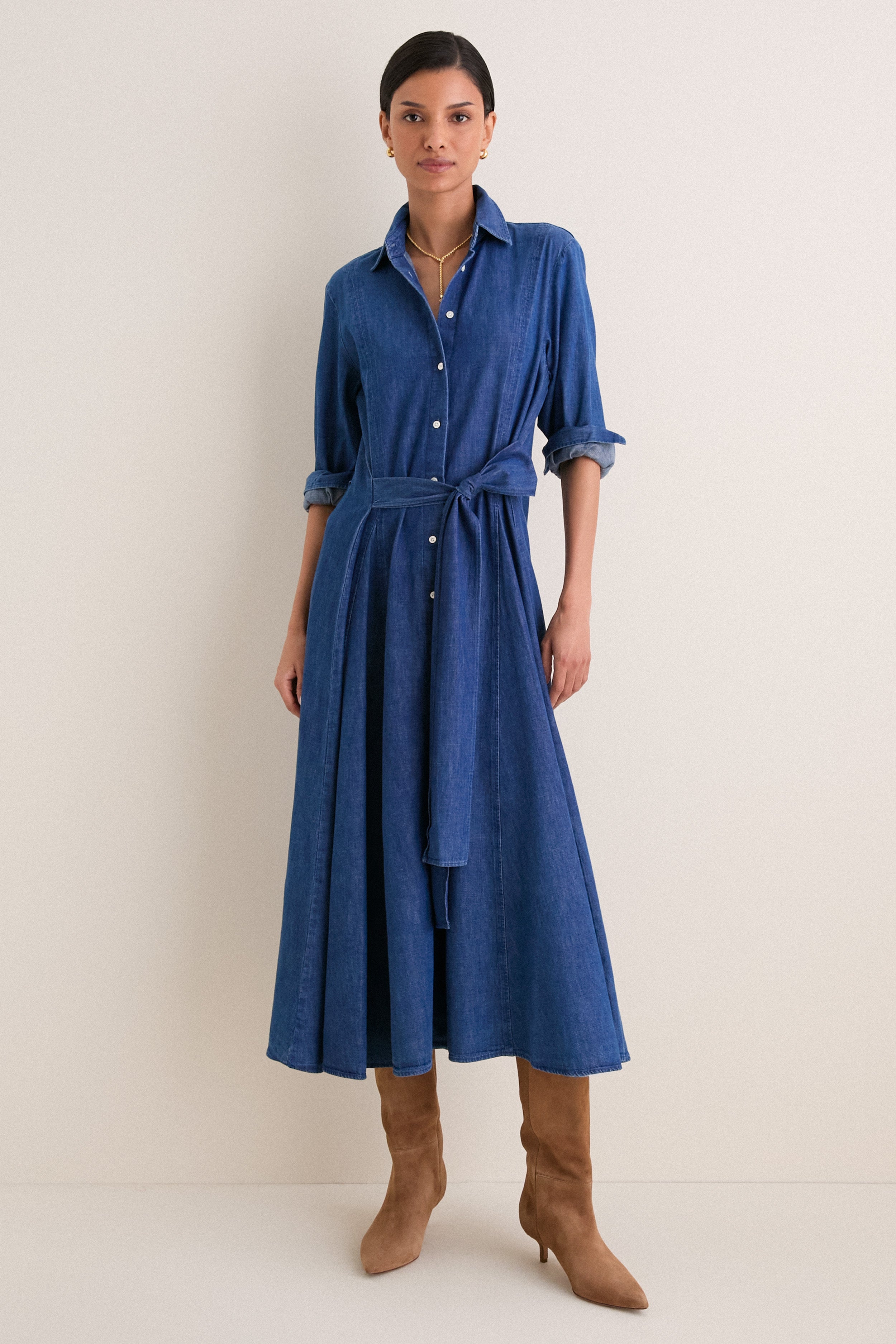 Chambray Blue Prosperity Woven Tie Dress