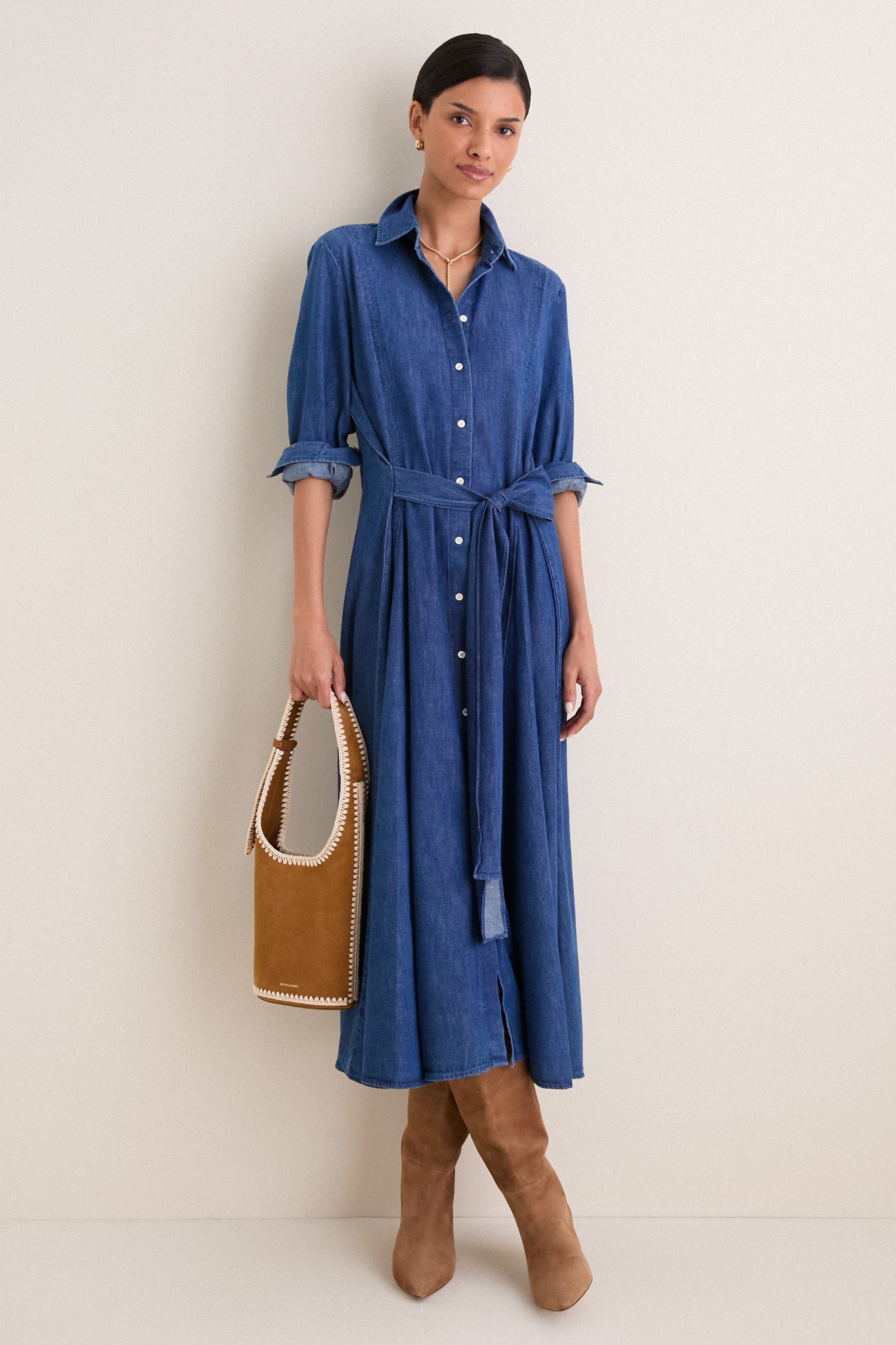 Chambray Blue Prosperity Woven Tie Dress
