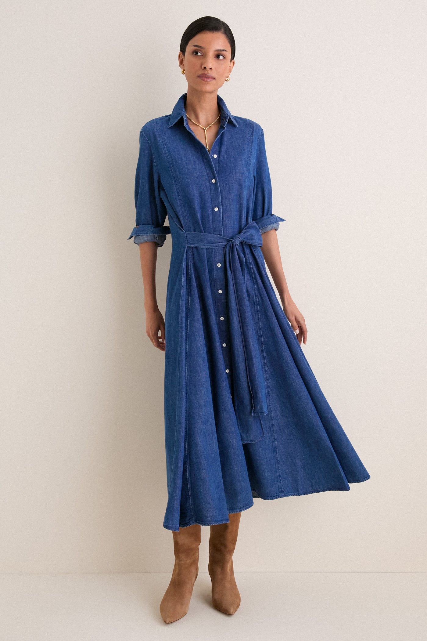 Chambray Blue Prosperity Woven Tie Dress