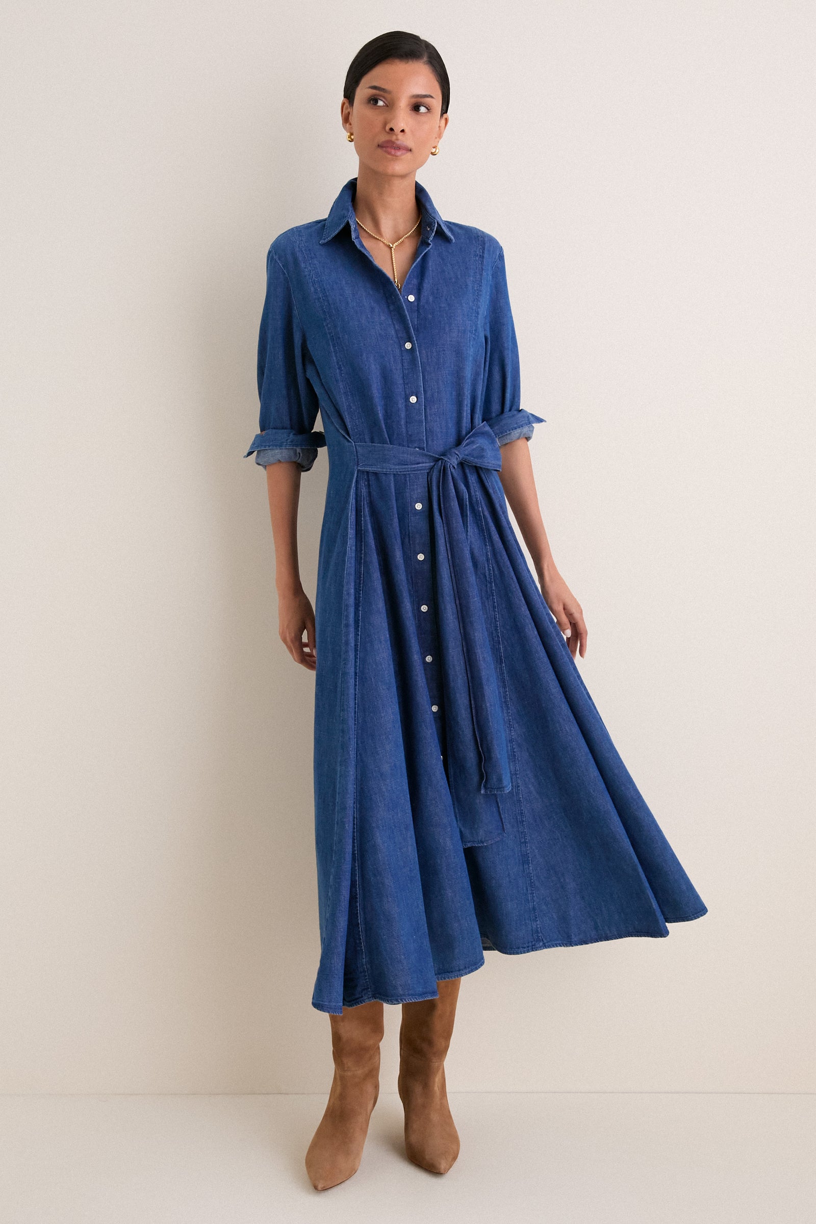 Chambray Blue Prosperity Woven Tie Dress
