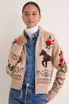 Tan Multi Cotton Wool Blend Long Sleeve Zip Cardigan