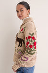 Tan Multi Cotton Wool Blend Long Sleeve Zip Cardigan