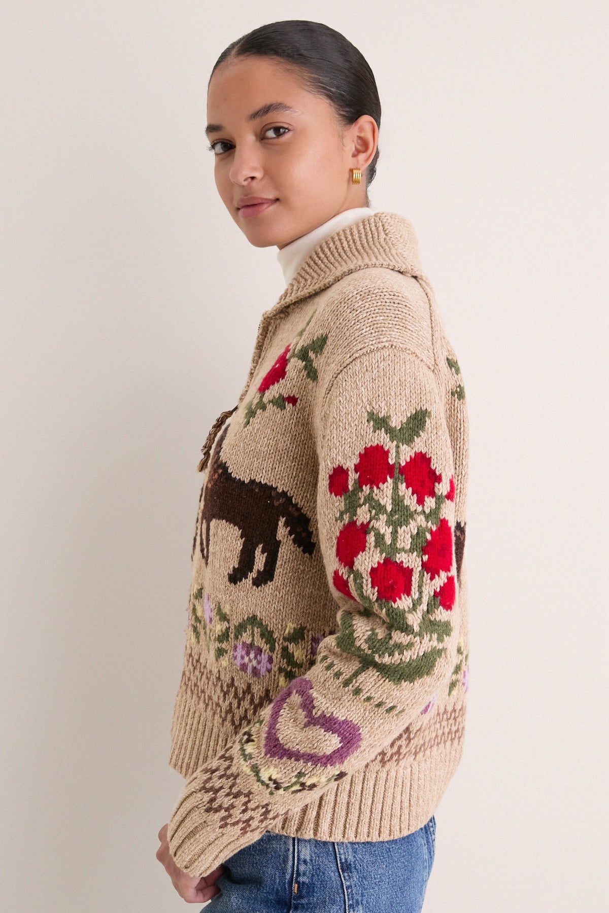 Tan Multi Cotton Wool Blend Long Sleeve Zip Cardigan