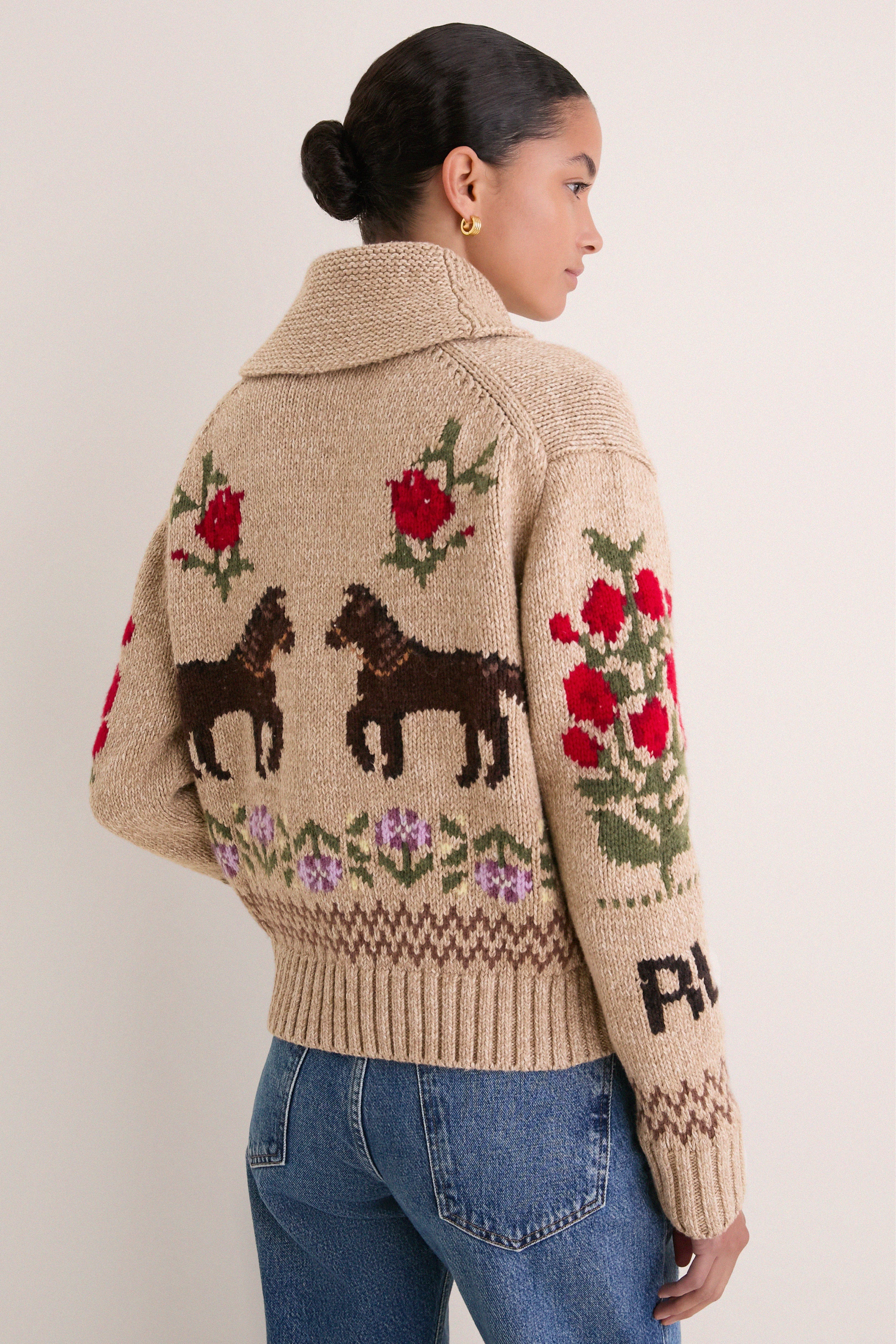 Tan Multi Cotton Wool Blend Long Sleeve Zip Cardigan | Polo Ralph