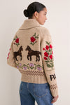 Tan Multi Cotton Wool Blend Long Sleeve Zip Cardigan