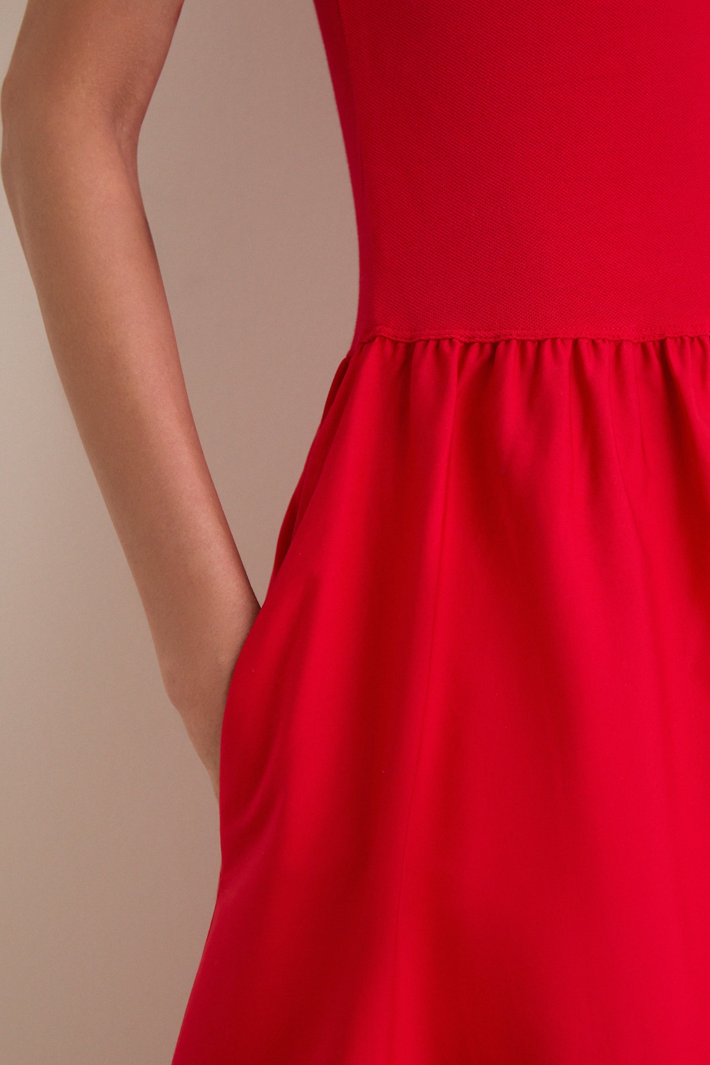 Very Red Poplin Woven Collared Short Sleeve Dress