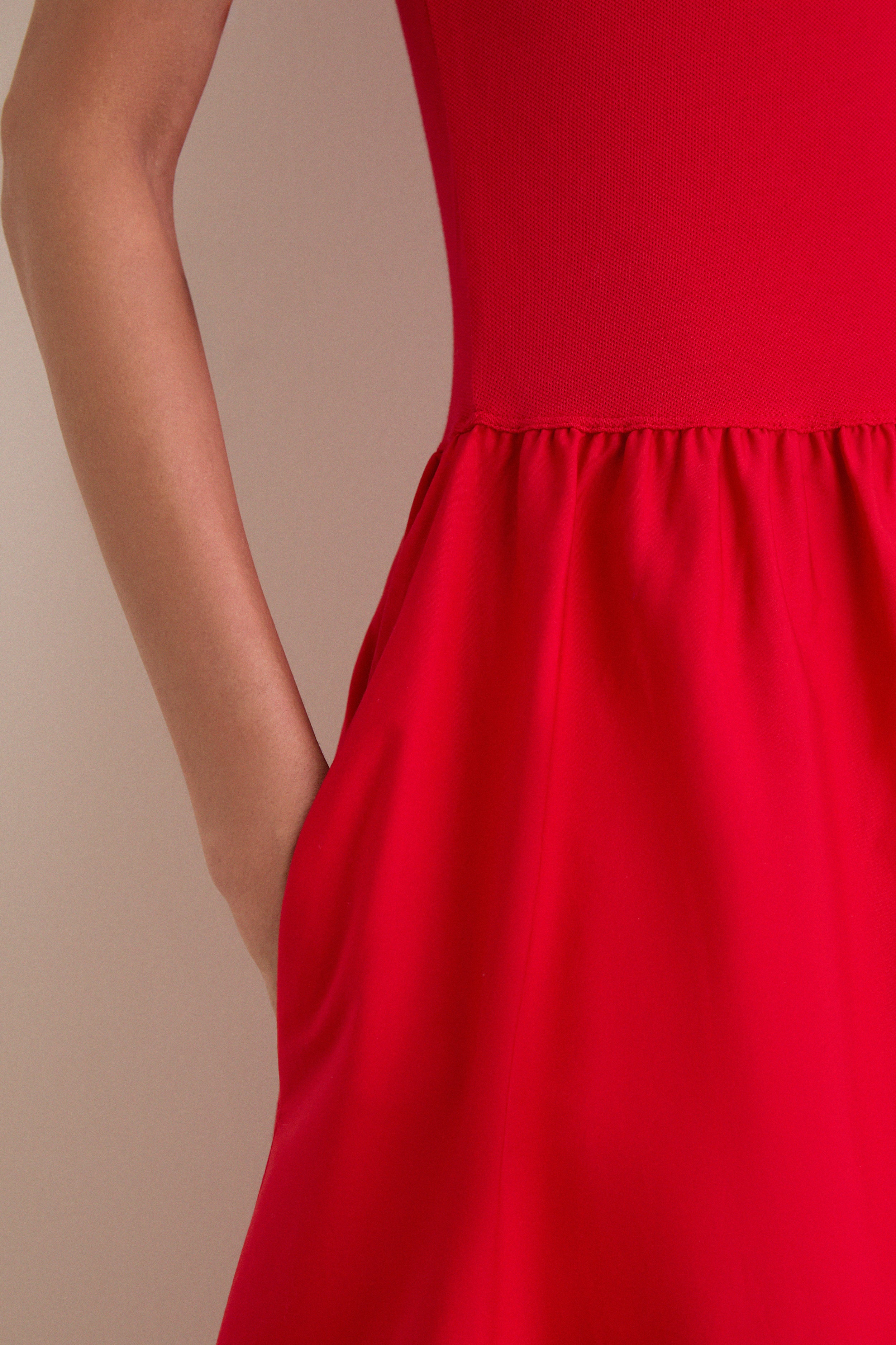 Very Red Poplin Woven Collared Short Sleeve Dress