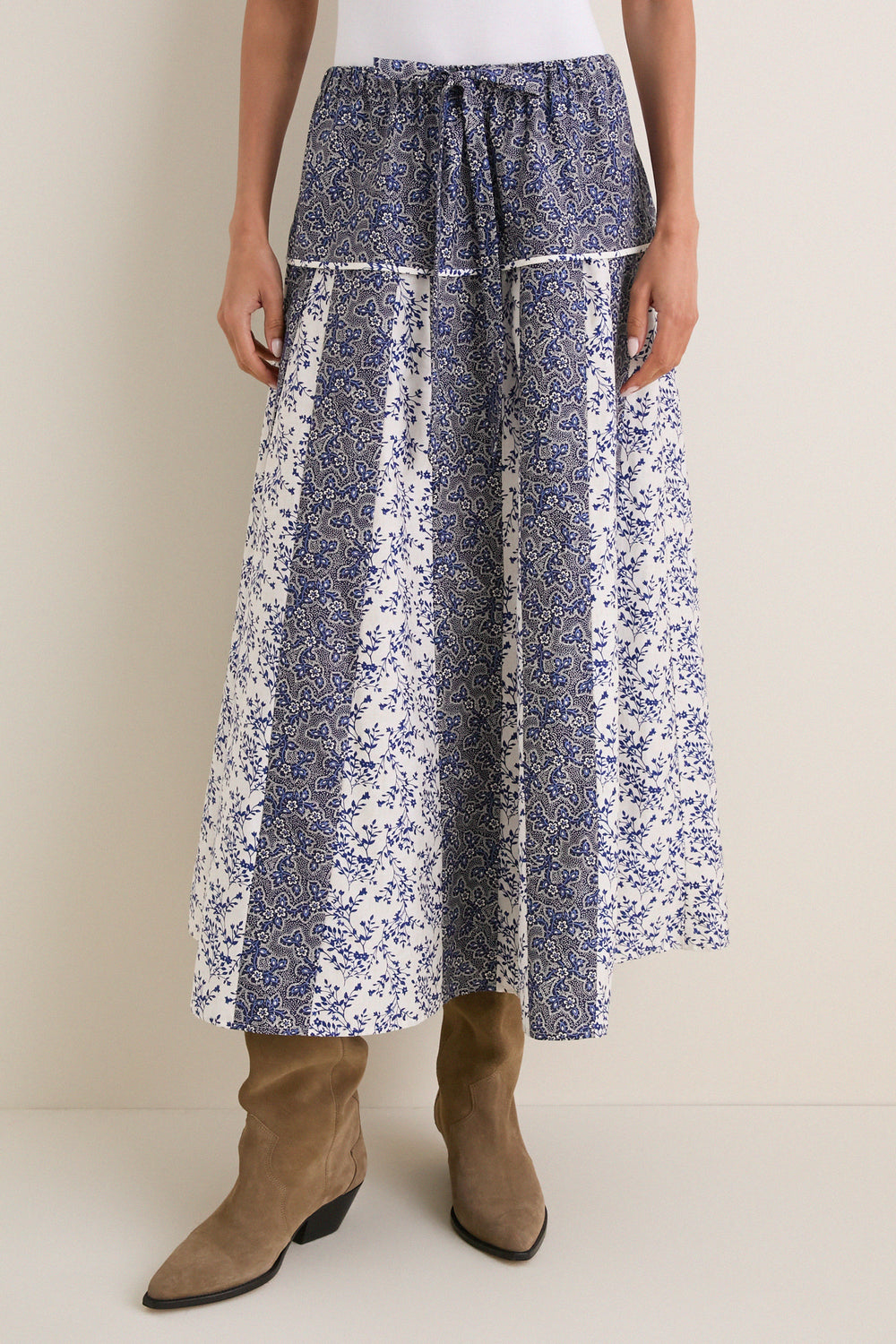 Blue Print Multi Woven A Line Midi Skirt