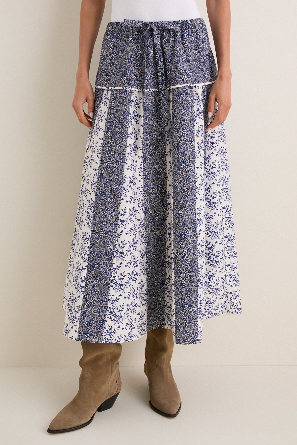 Blue Print Multi Woven A Line Midi Skirt