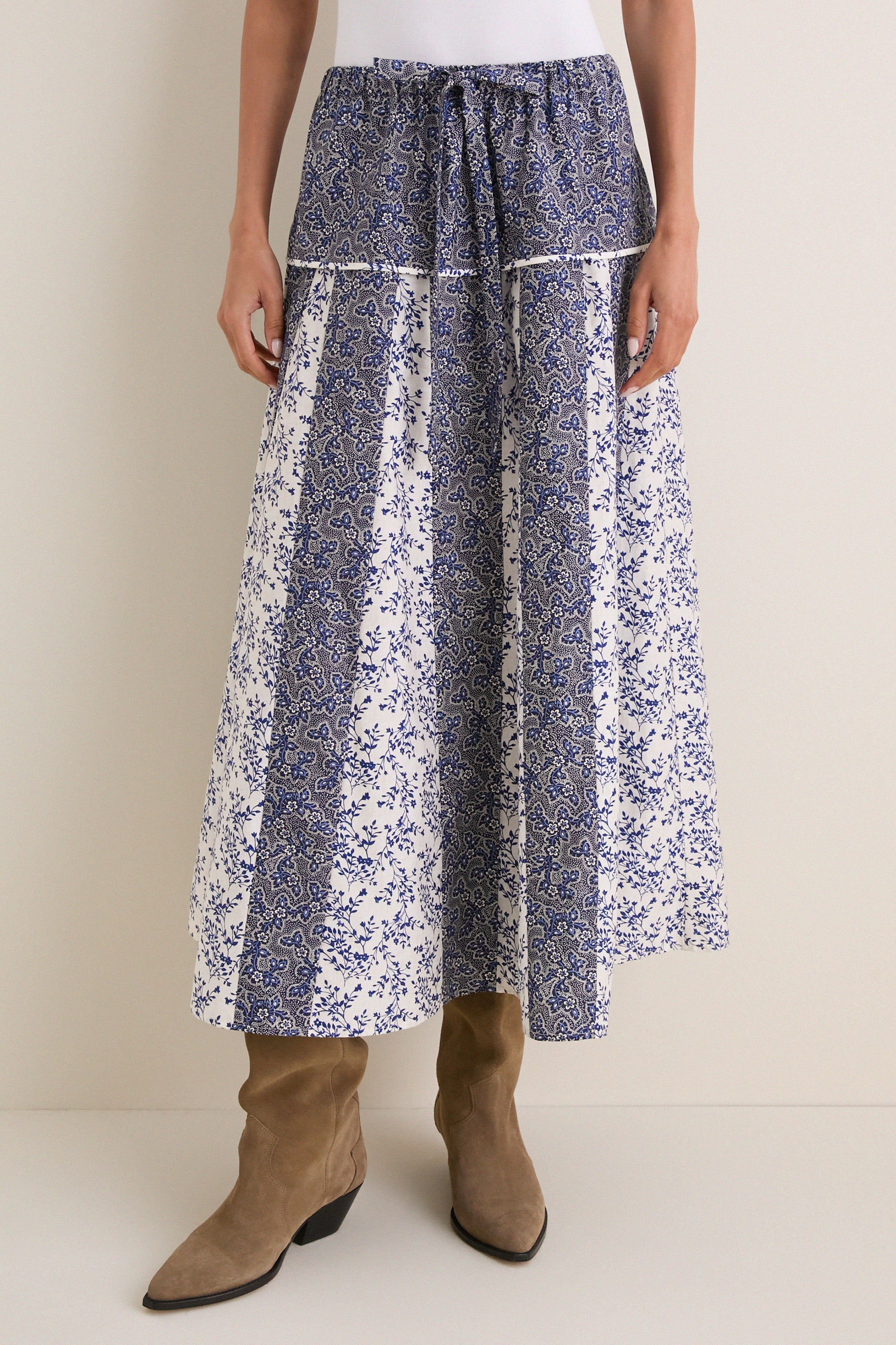 Blue Print Multi Woven A Line Midi Skirt