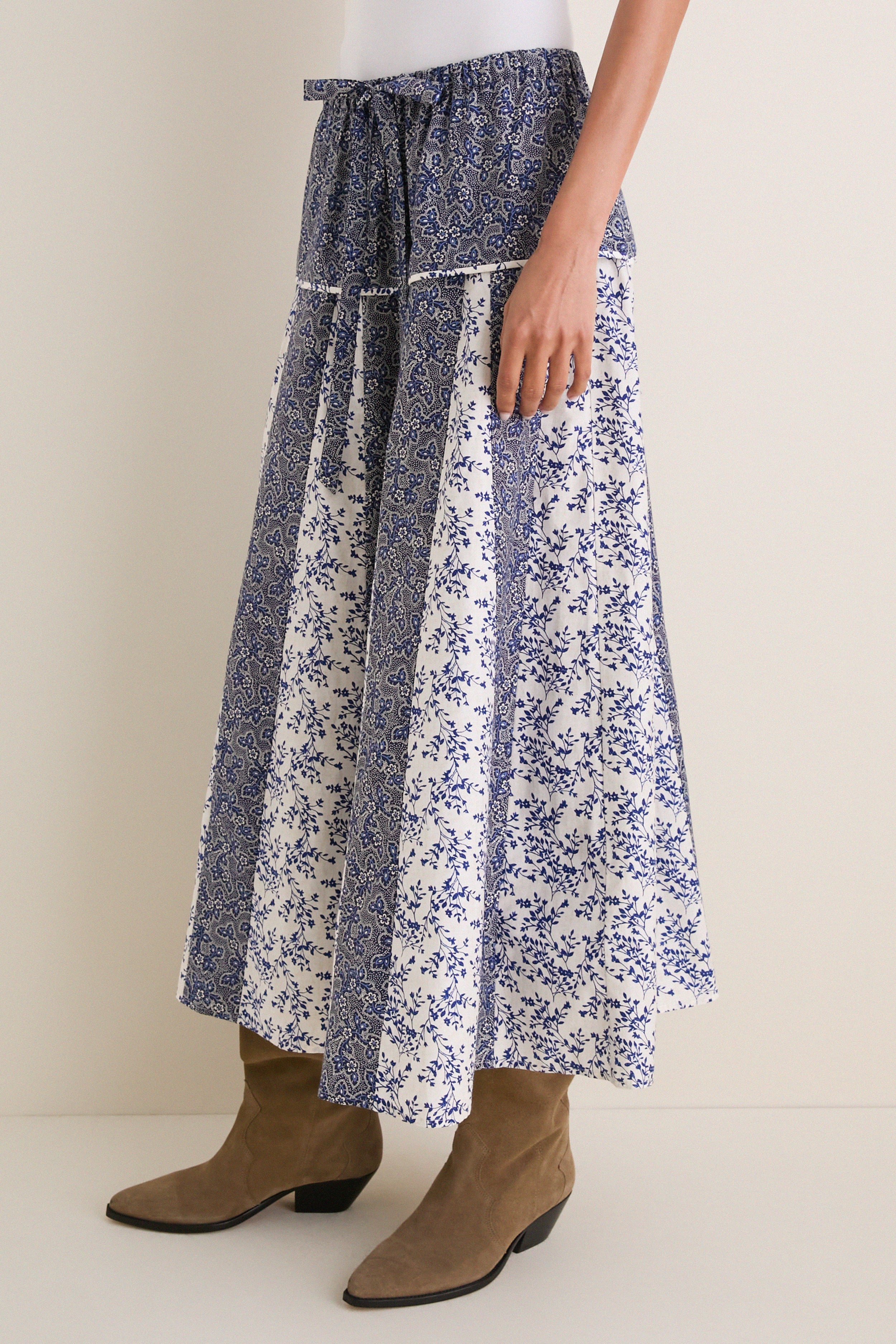 Blue Print Multi Woven A Line Midi Skirt