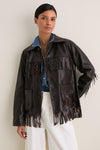 Dark Chocolate Cow Leather Fringe Jacket