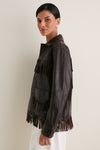Dark Chocolate Cow Leather Fringe Jacket