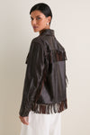 Dark Chocolate Cow Leather Fringe Jacket