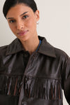 Dark Chocolate Cow Leather Fringe Jacket