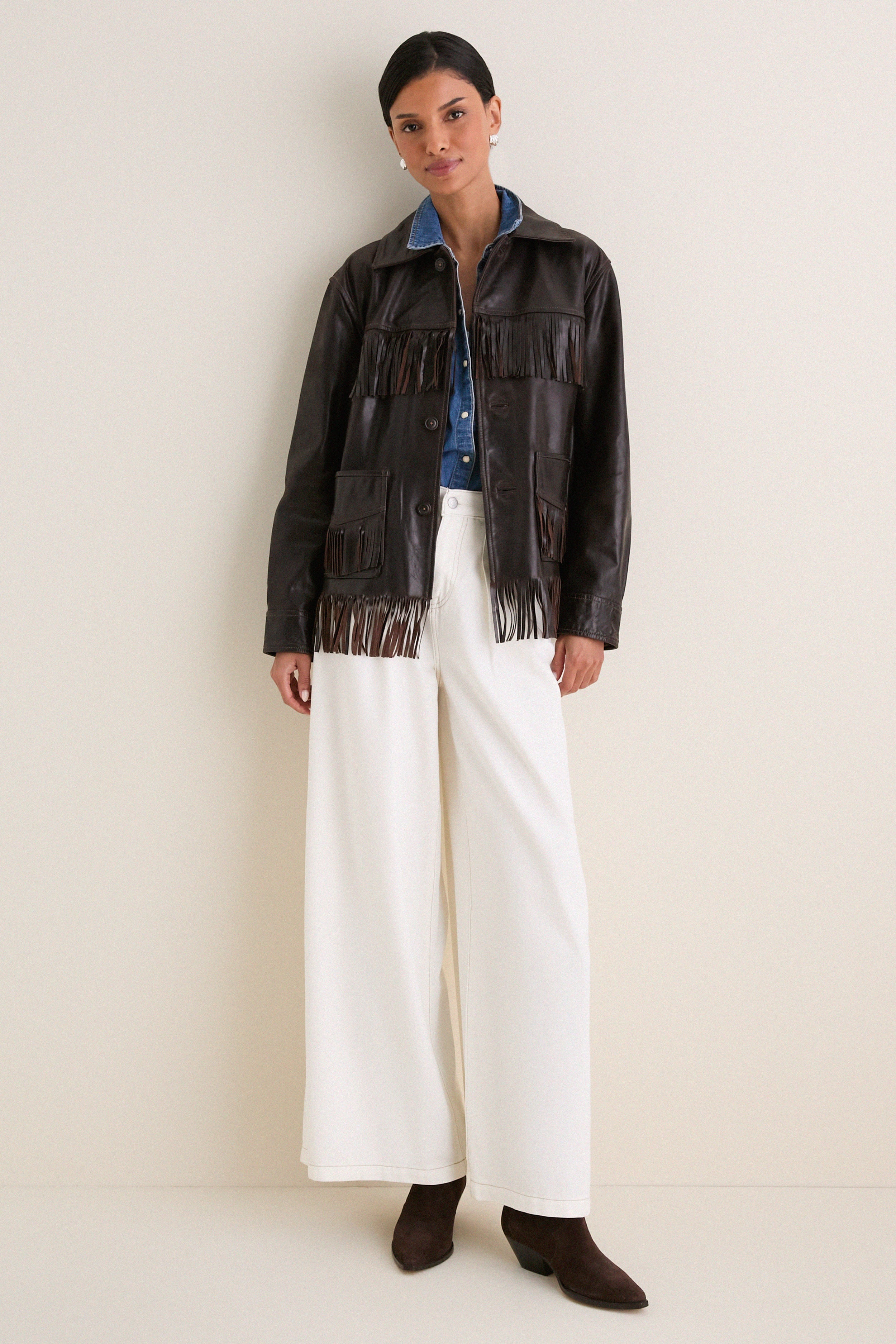 Dark Chocolate Cow Leather Fringe Jacket | Polo Ralph Lauren