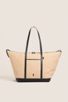 Porcelain and Black Leather-Trim Canvas Large Shopper Tote