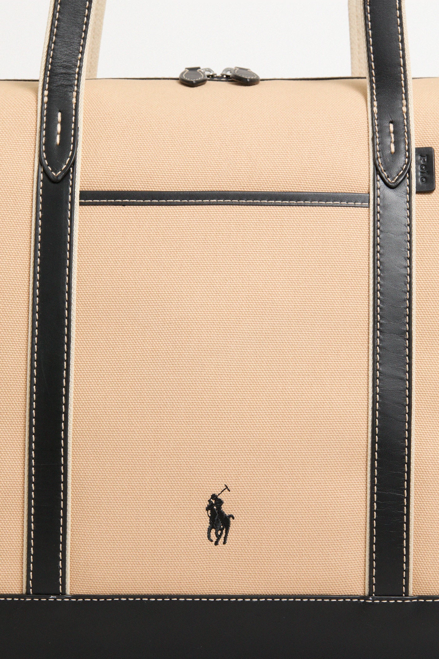 Porcelain and Black Leather-Trim Canvas Large Shopper Tote