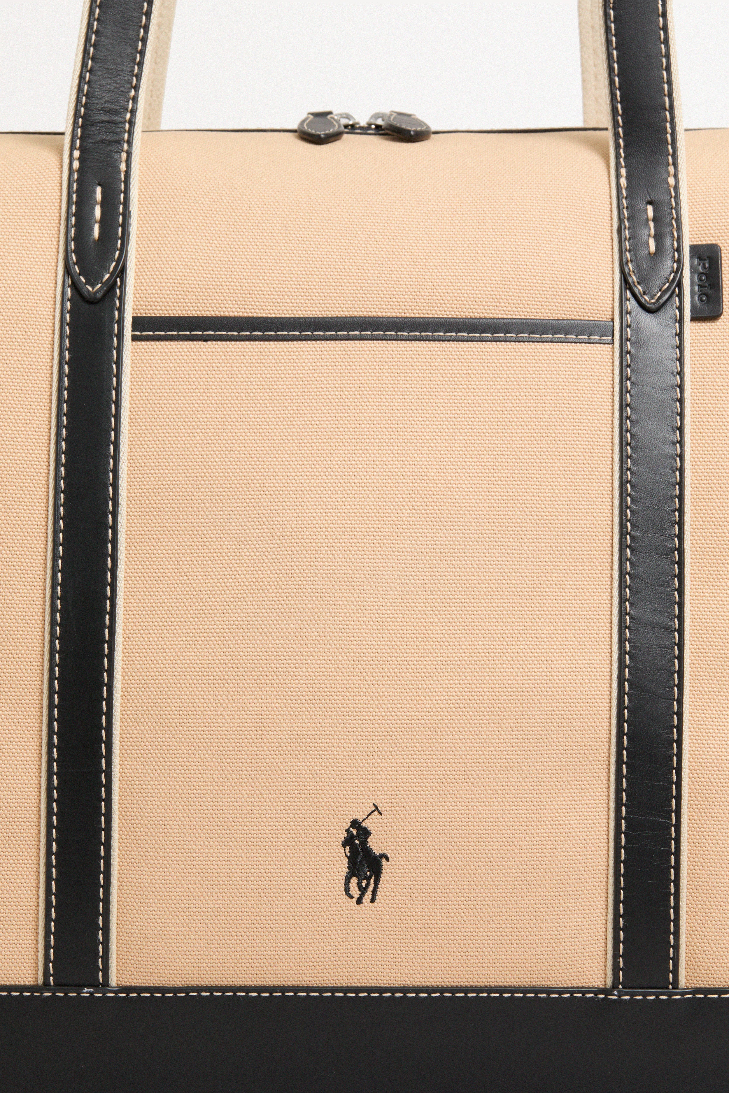 Porcelain and Black Leather-Trim Canvas Large Shopper Tote