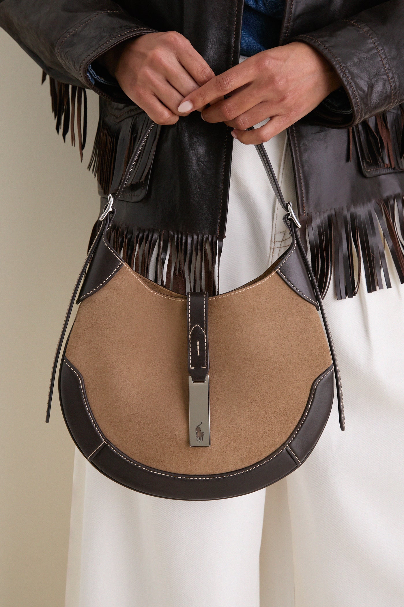 Clay Tobacco Polo ID Suede-Leather Small Shoulder Bag
