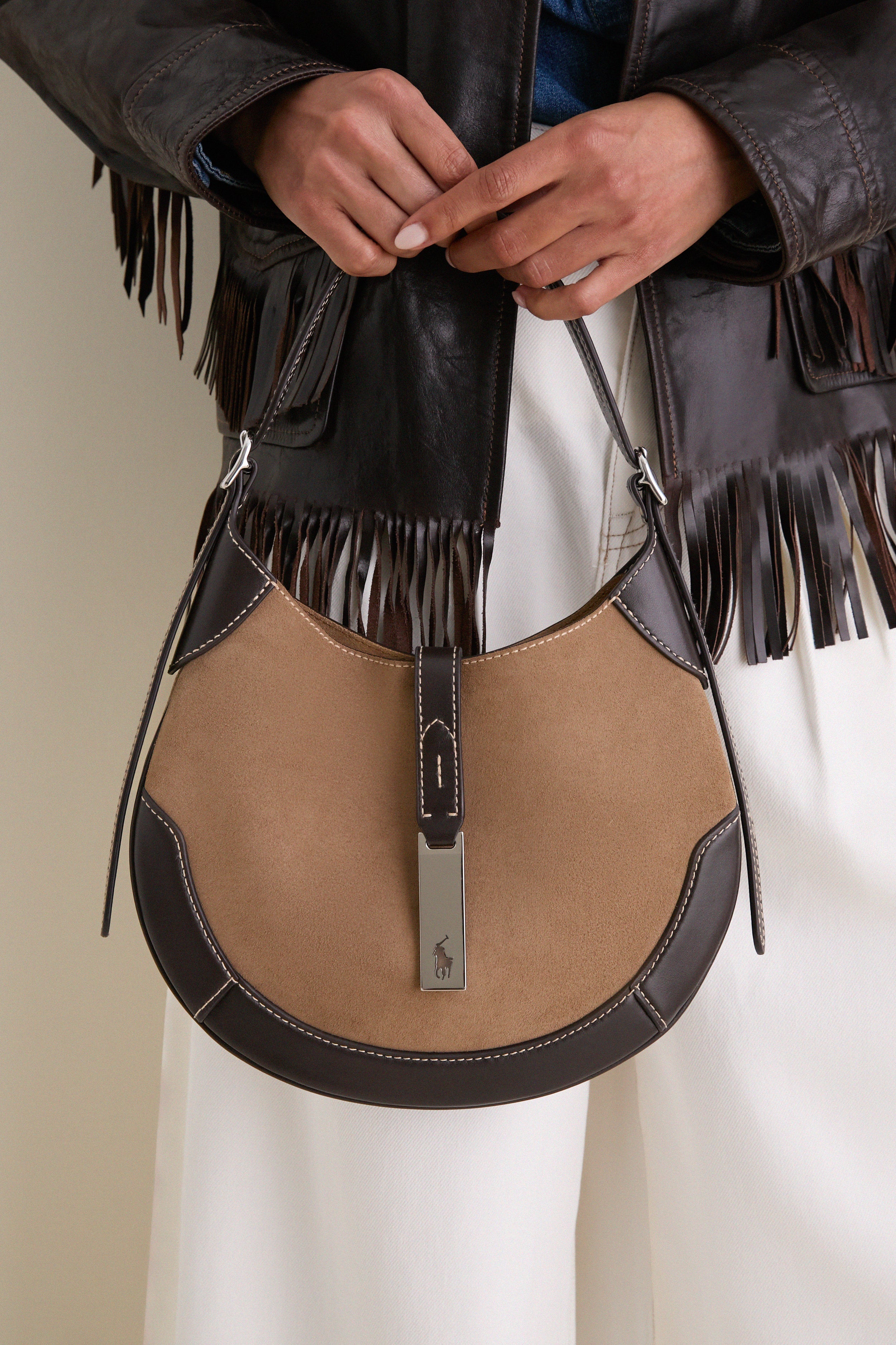 Clay Tobacco Polo ID Suede-Leather Small Shoulder Bag