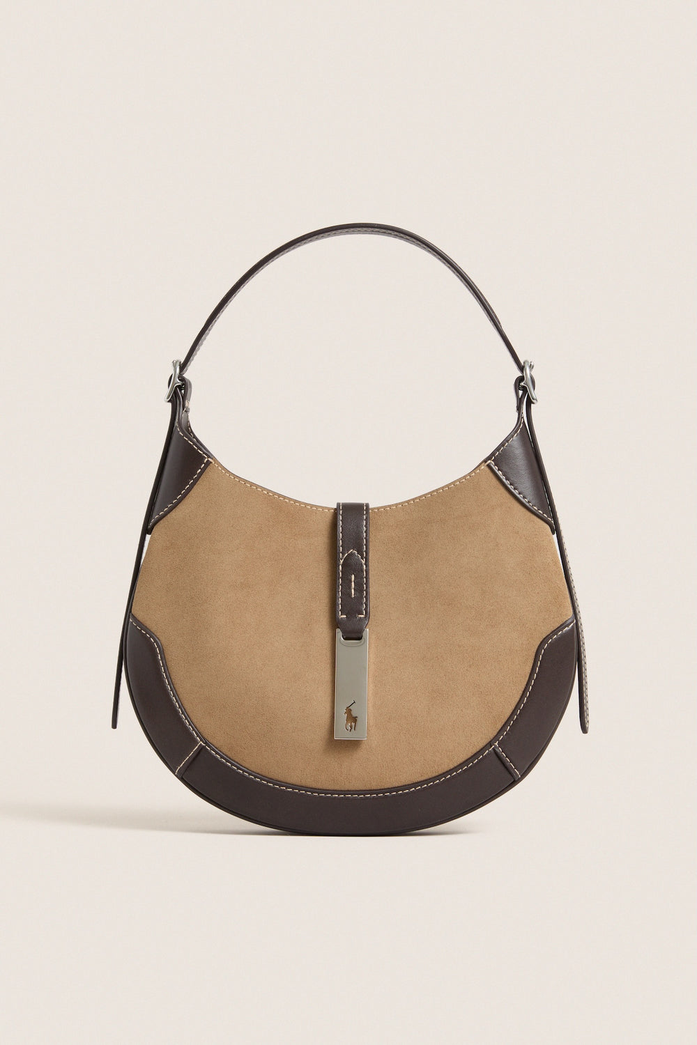 Clay Tobacco Polo ID Suede-Leather Small Shoulder Bag