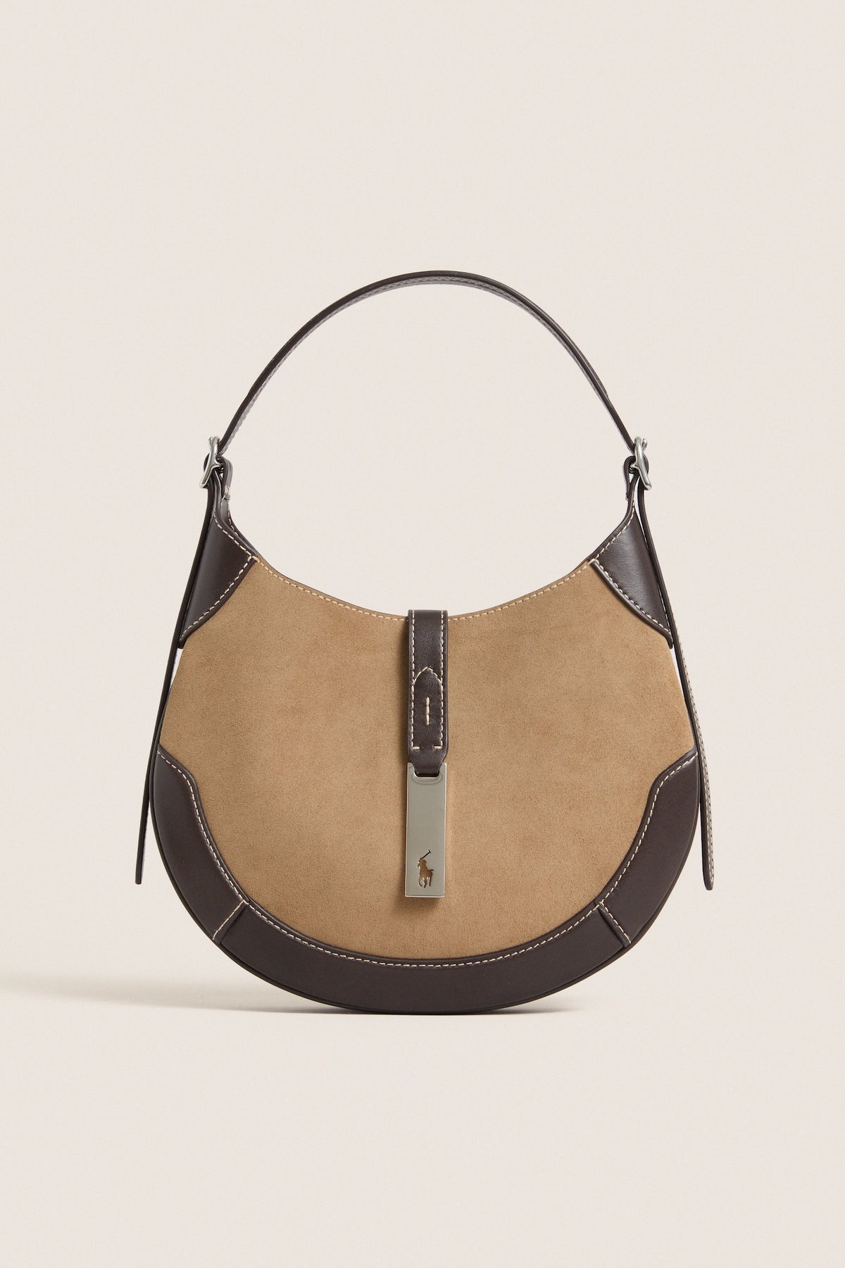 Clay Tobacco Polo ID Suede-Leather Small Shoulder Bag