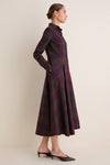 Merlot Green Multi Plaid Collared Long Sleeve Midi Dress