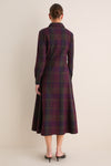 Merlot Green Multi Plaid Collared Long Sleeve Midi Dress