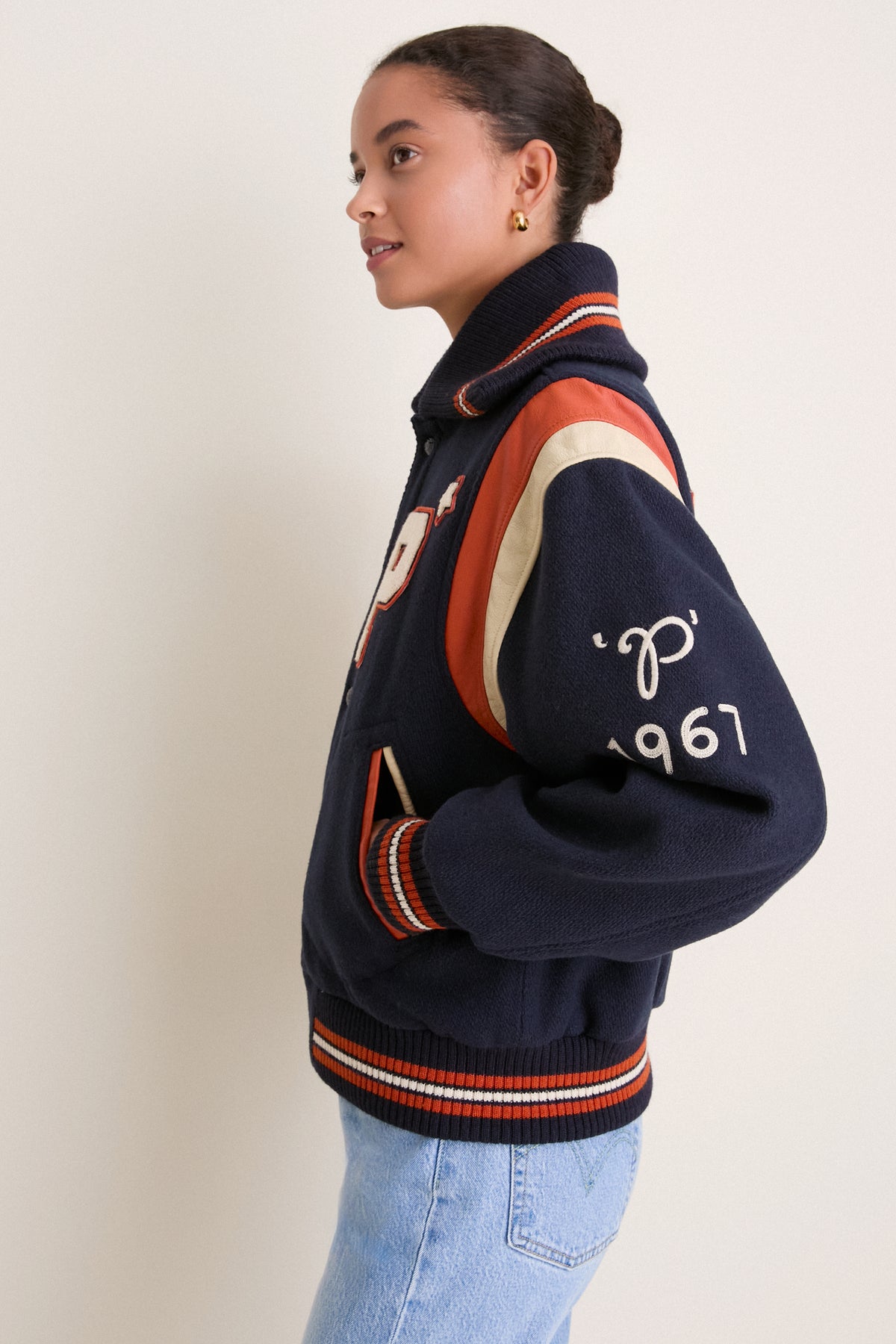 Hunter Navy Wool Bomber Coat