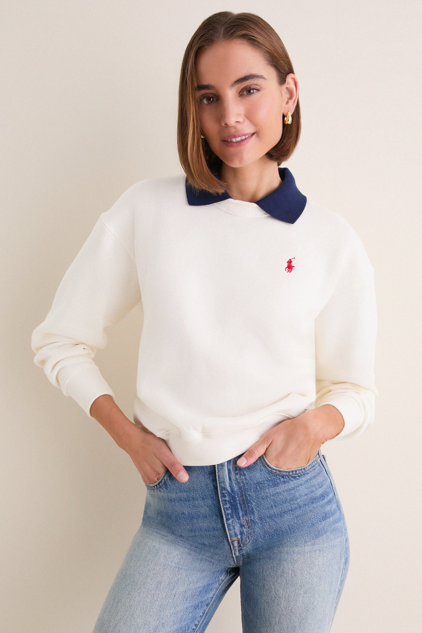 Warm White Arctic Fleece Long Sleeve Collared Sweatshirt