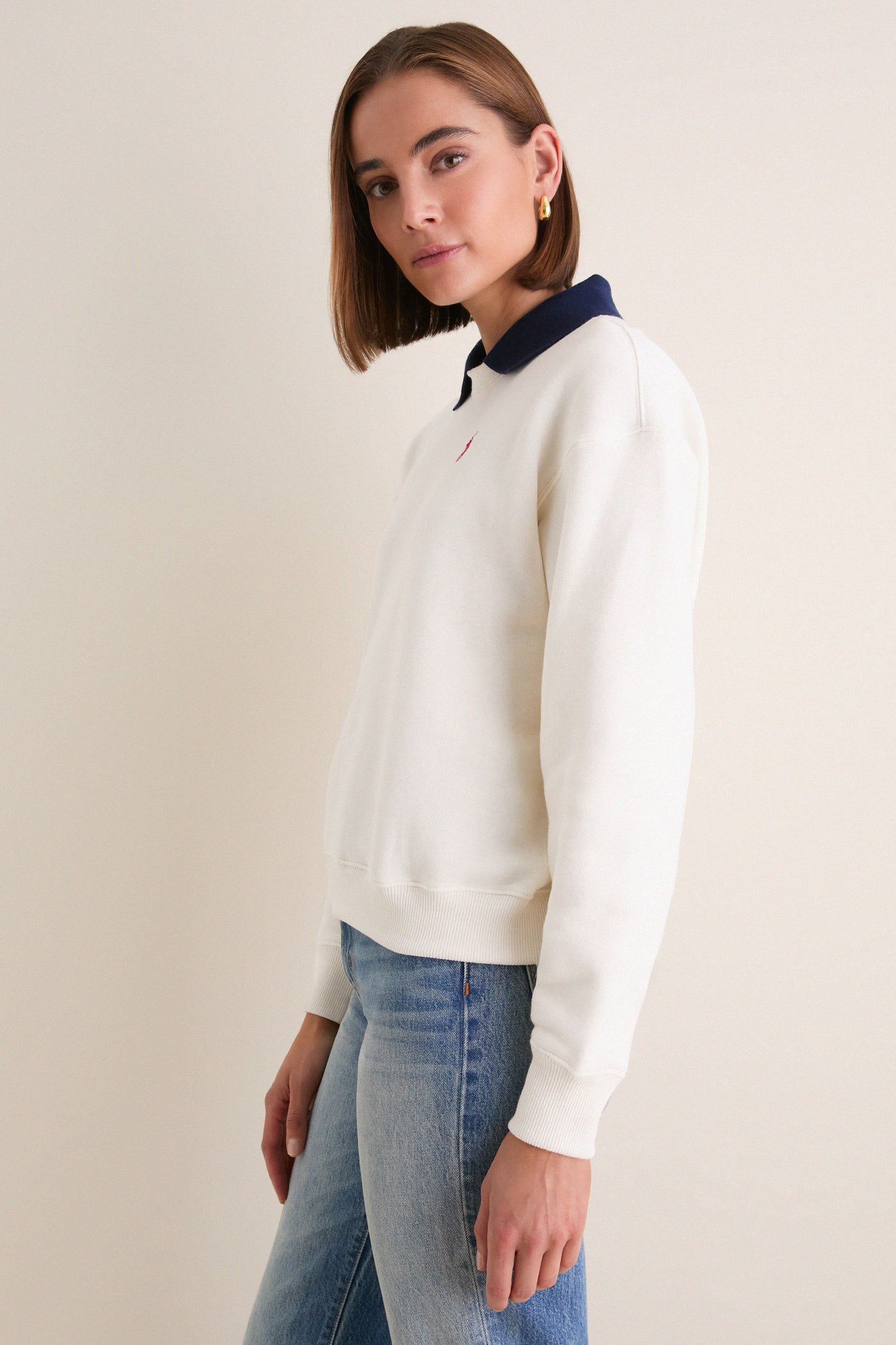 Warm White Arctic Fleece Long Sleeve Collared Sweatshirt