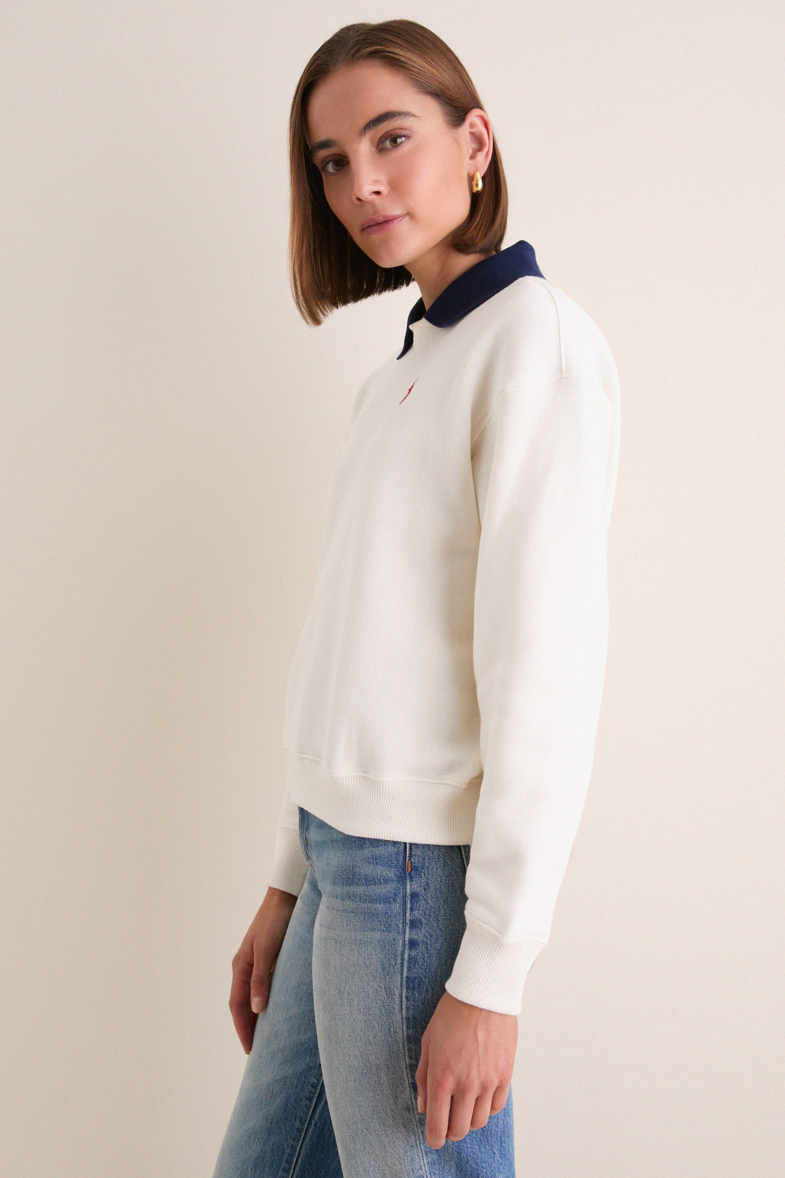 Warm White Arctic Fleece Long Sleeve Collared Sweatshirt
