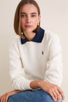 Warm White Arctic Fleece Long Sleeve Collared Sweatshirt