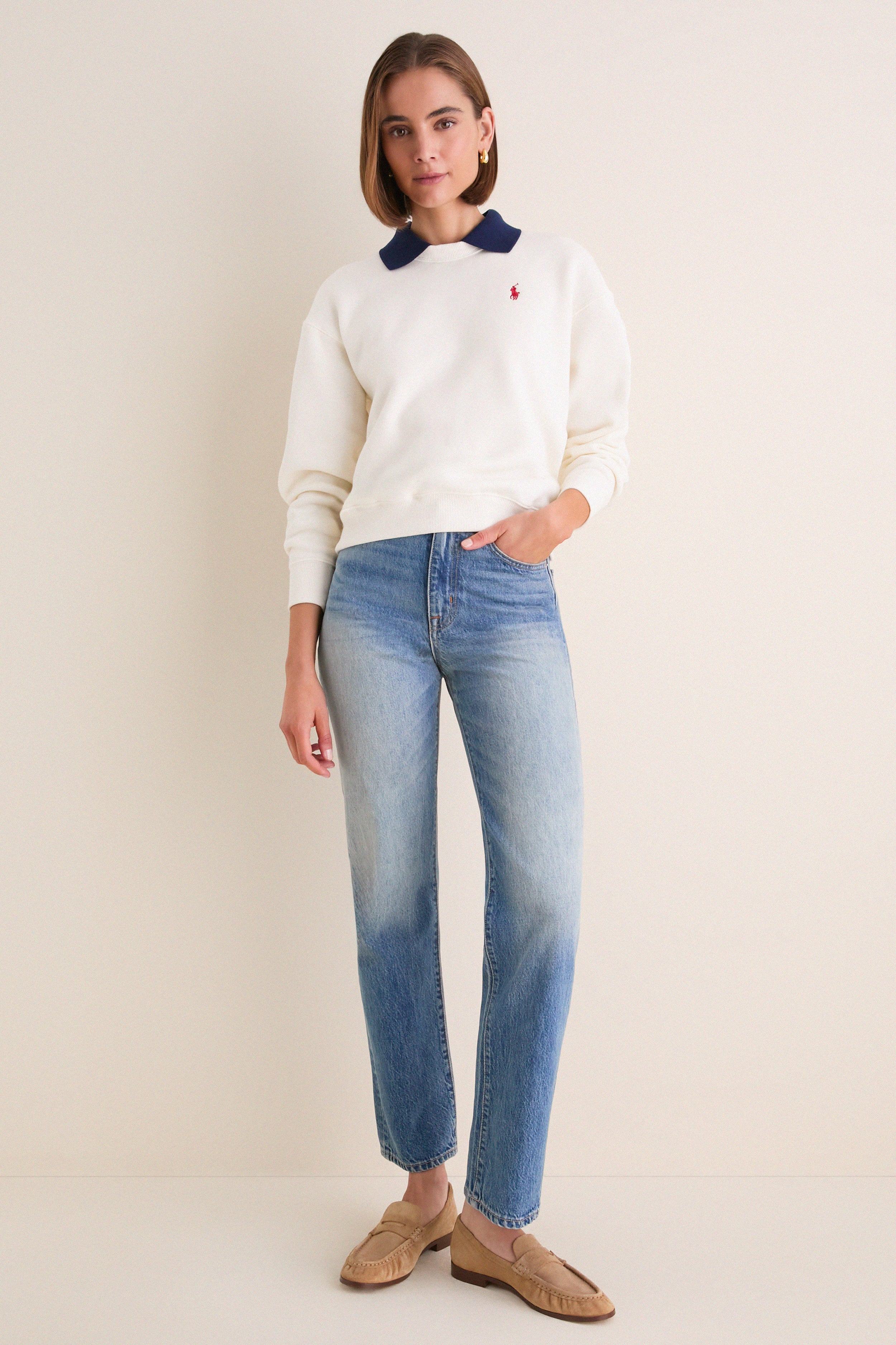 Warm White Arctic Fleece Long Sleeve Collared Sweatshirt