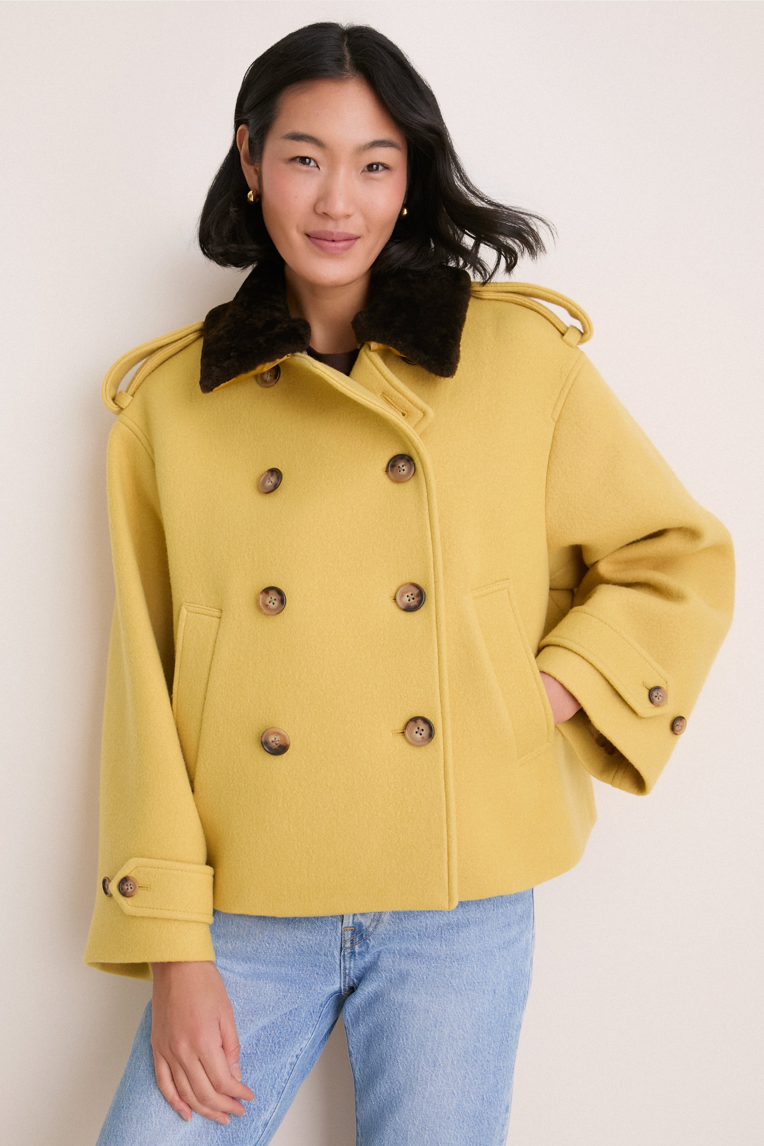 ジャケット・アウター neon sign 18AW BAL COLLAR COAT 46 Yellow Woven Fur Collared Jacket | Polo Ralph Lauren