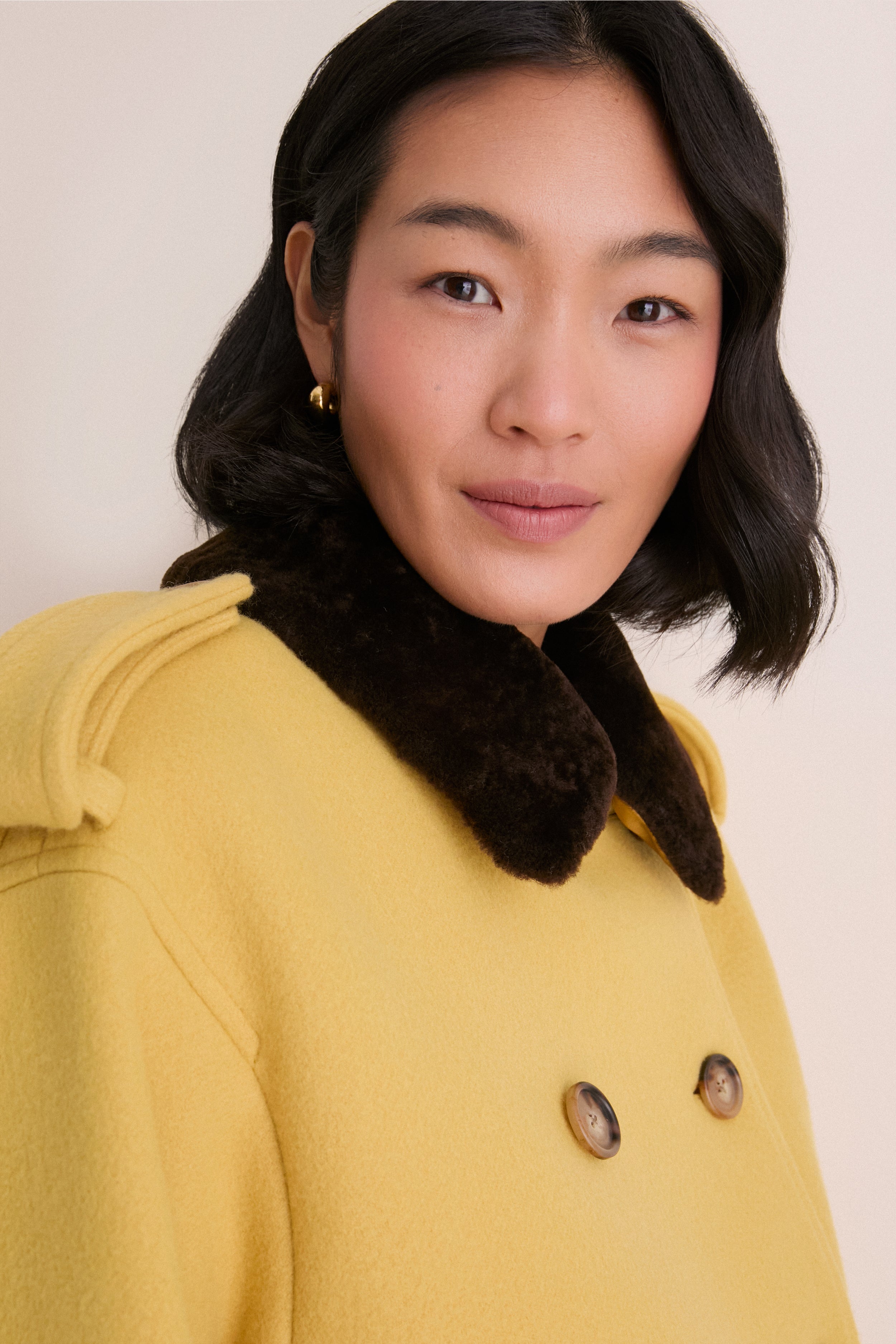 Yellow Woven Fur Collared Jacket | Polo Ralph Lauren