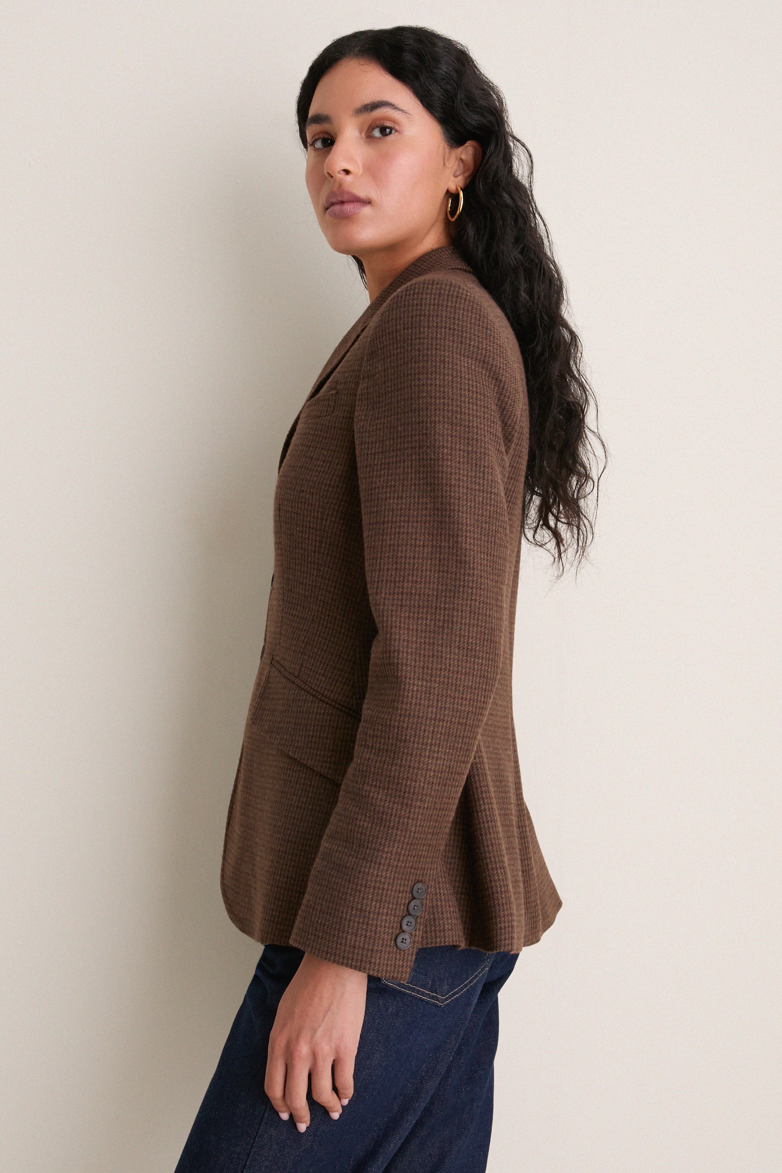 Brown Multi Houndstooth Wool Blazer