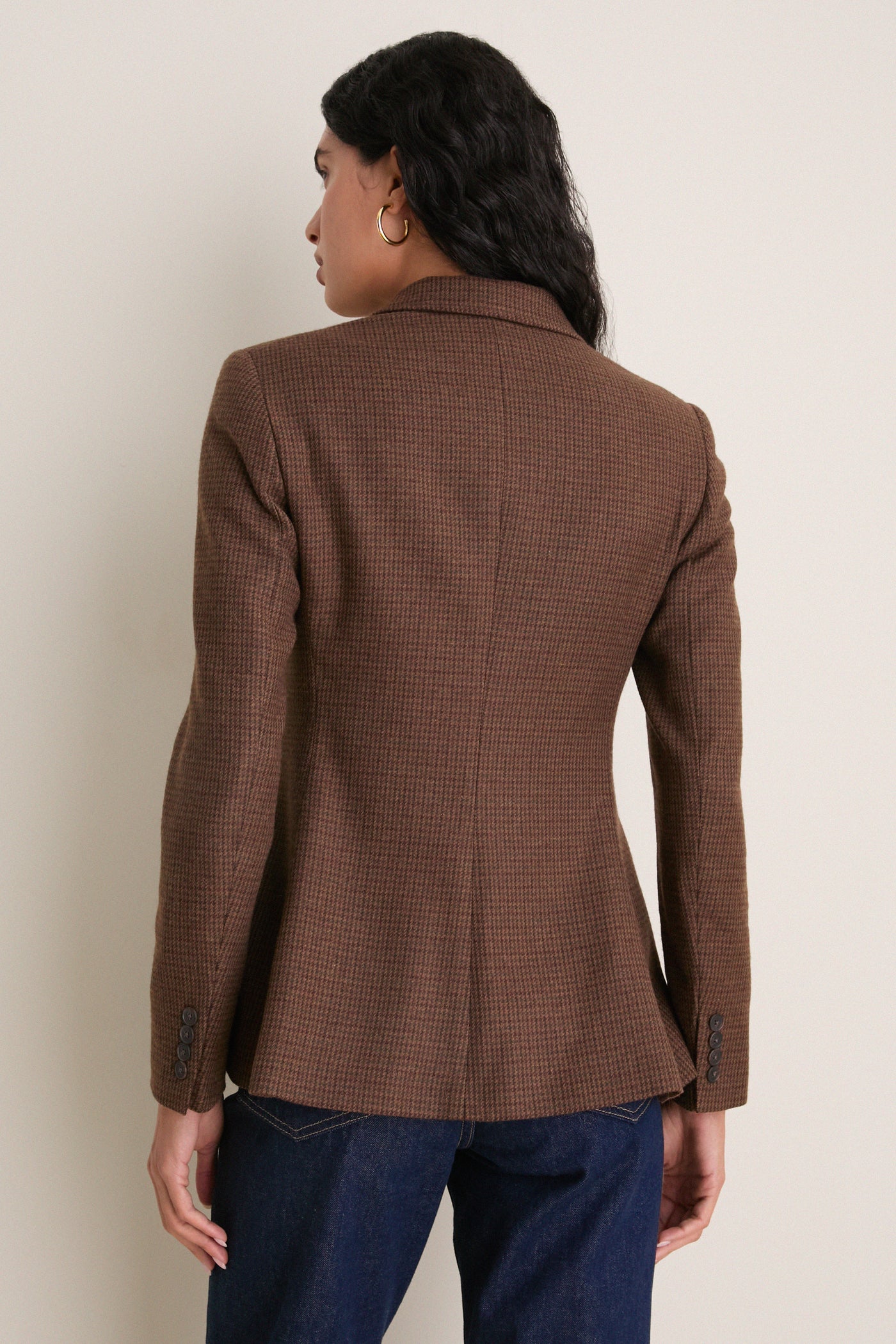 Brown Multi Houndstooth Wool Blazer