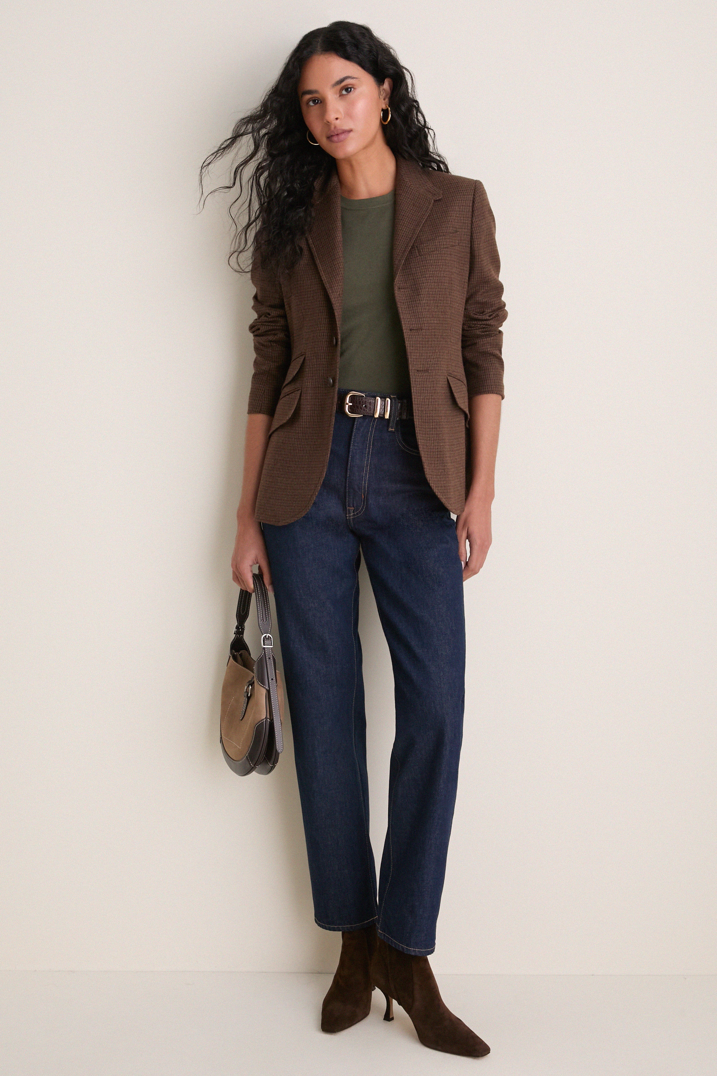 Brown Multi Houndstooth Wool Blazer