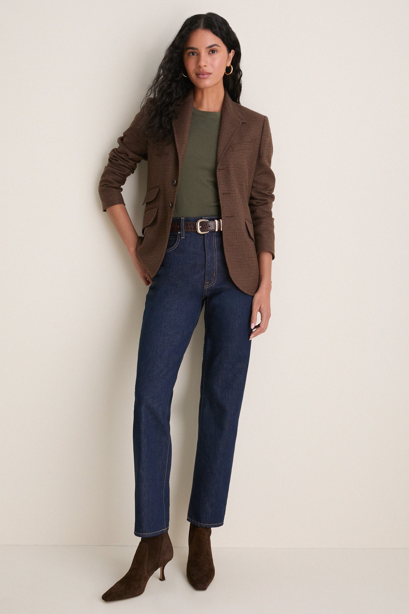 Brown Multi Houndstooth Wool Blazer