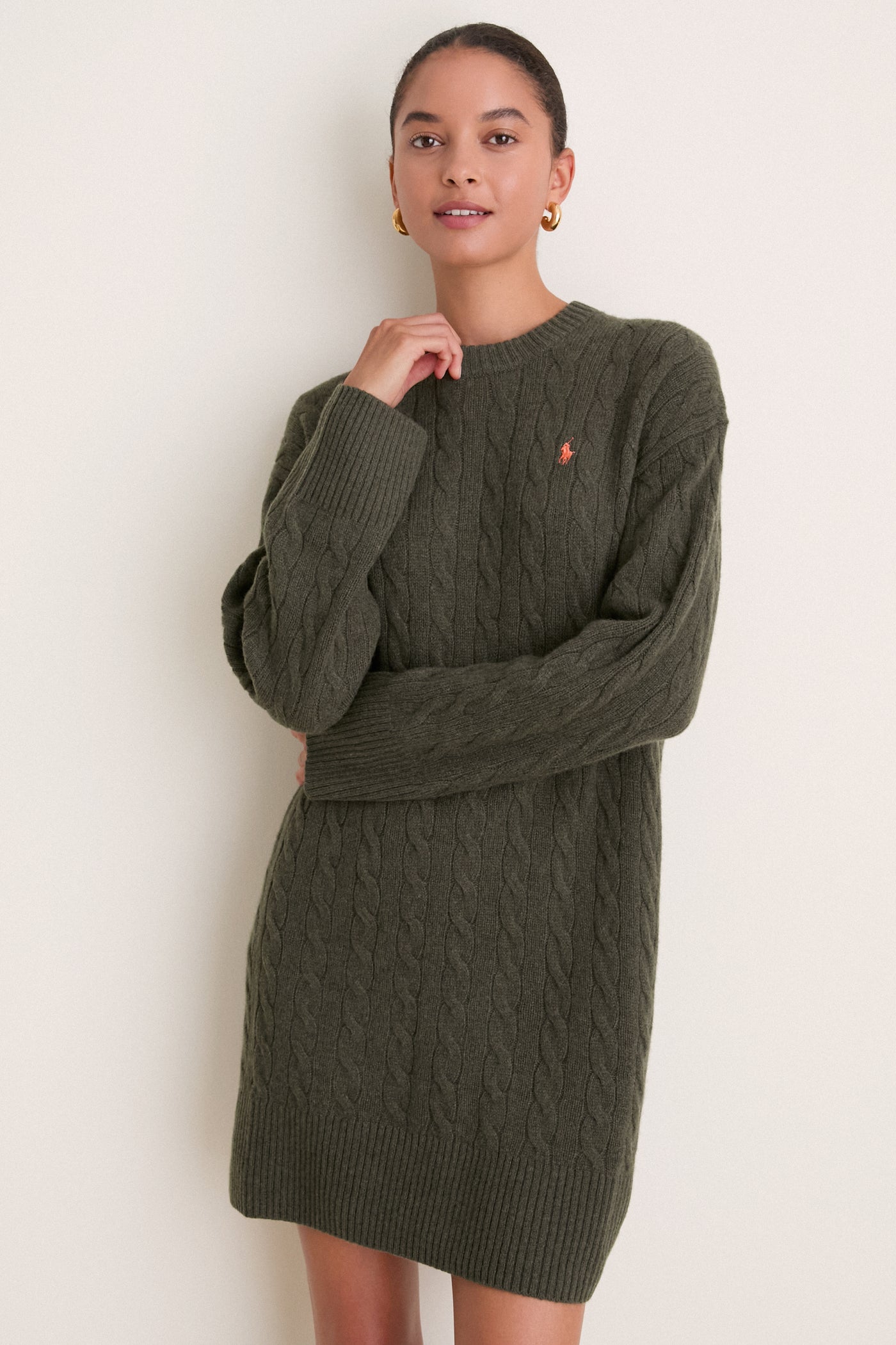 Olive Umber Heather Crewneck Sweater Dress