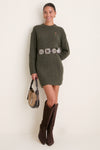 Olive Umber Heather Crewneck Sweater Dress