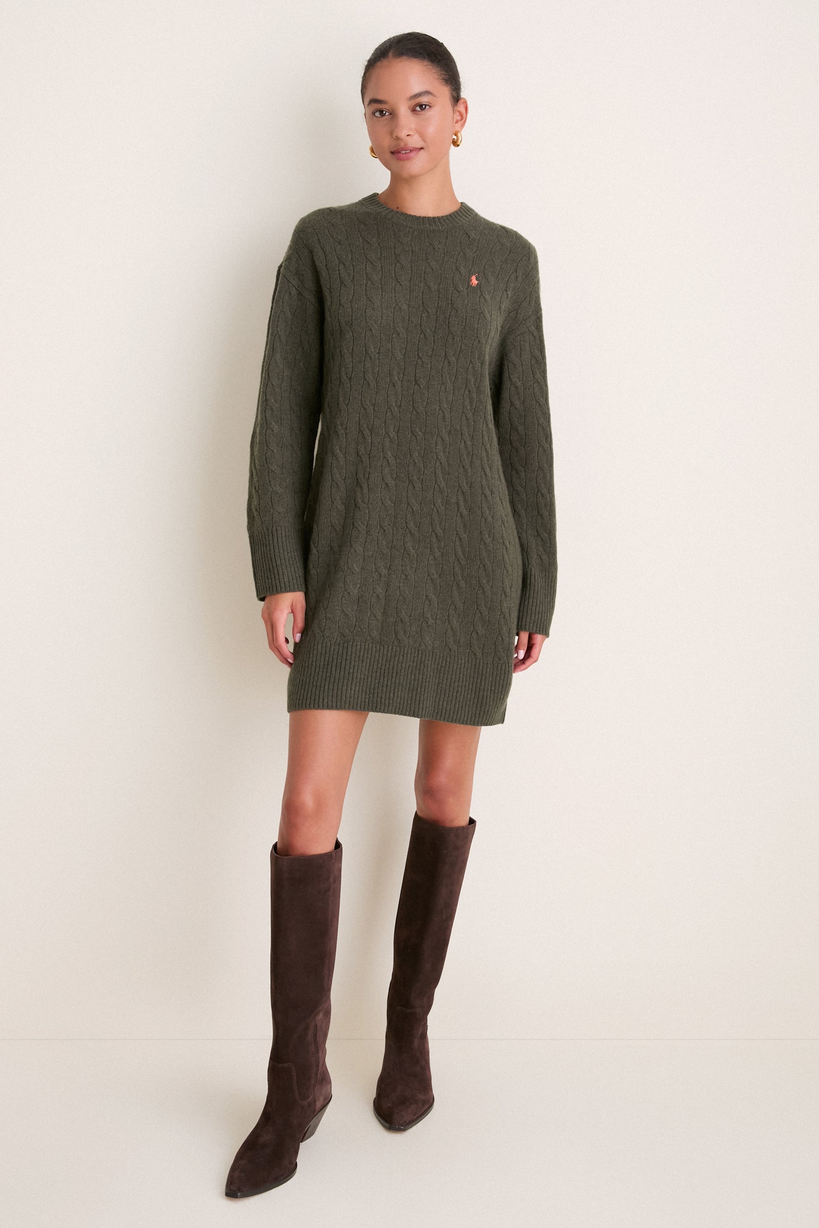 Olive Umber Heather Crewneck Sweater Dress