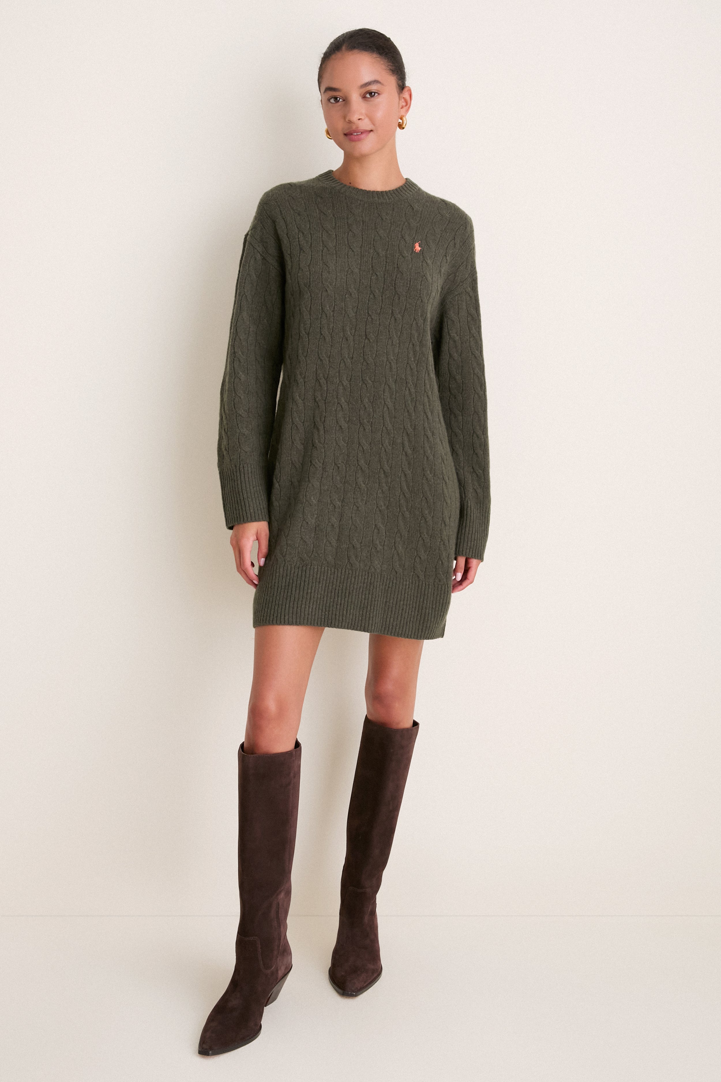 Olive Umber Heather Crewneck Sweater Dress