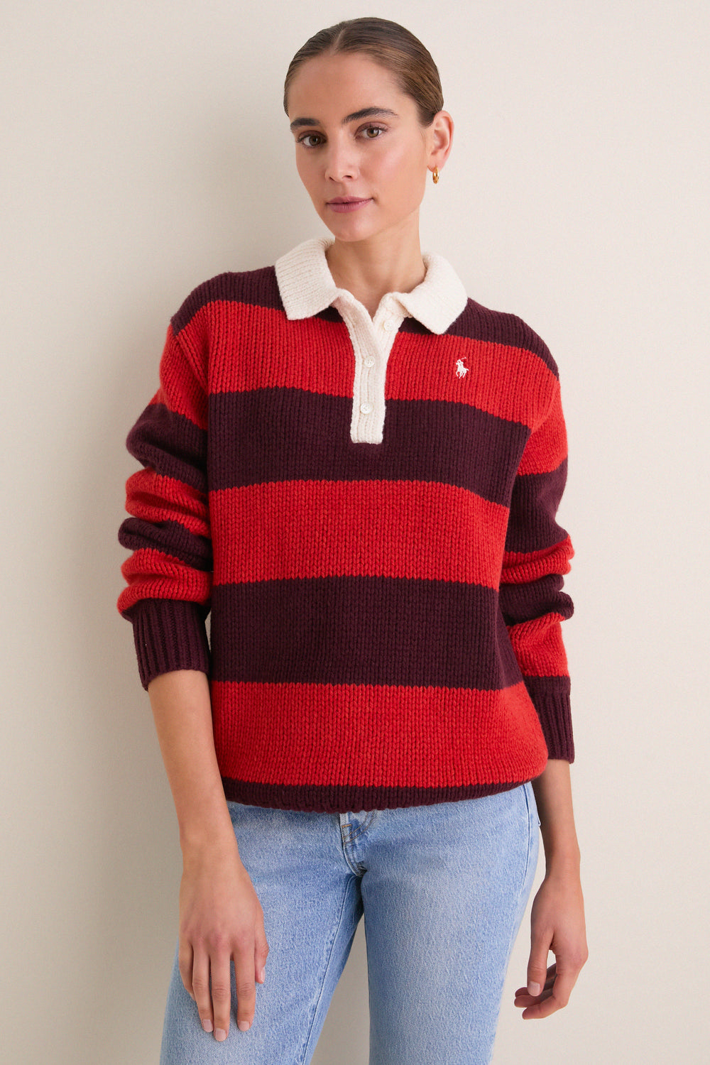 Harvard Wine Brandy Heather Long Sleeve Polo Rugby Sweater