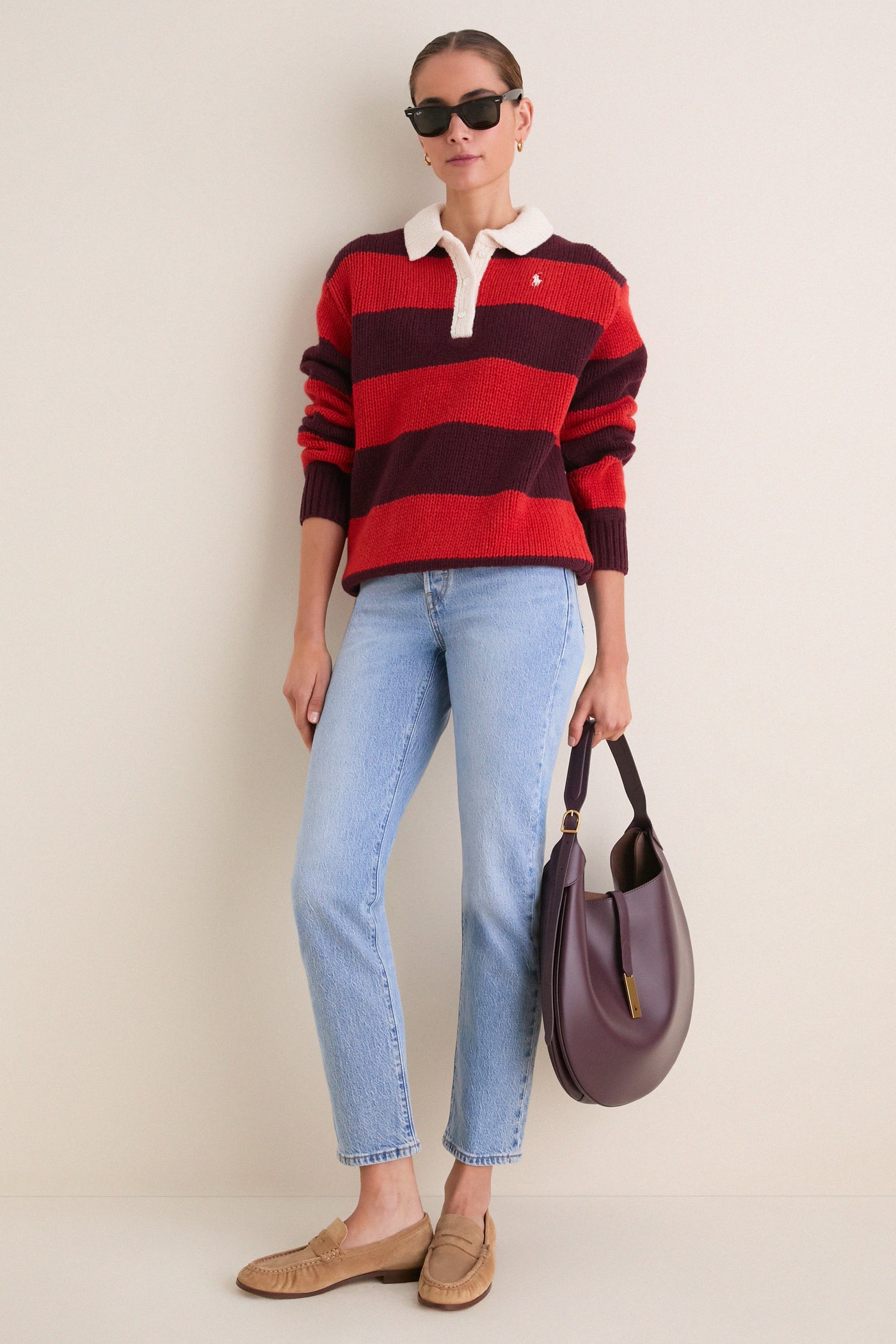 Harvard Wine Brandy Heather Long Sleeve Polo Rugby Sweater
