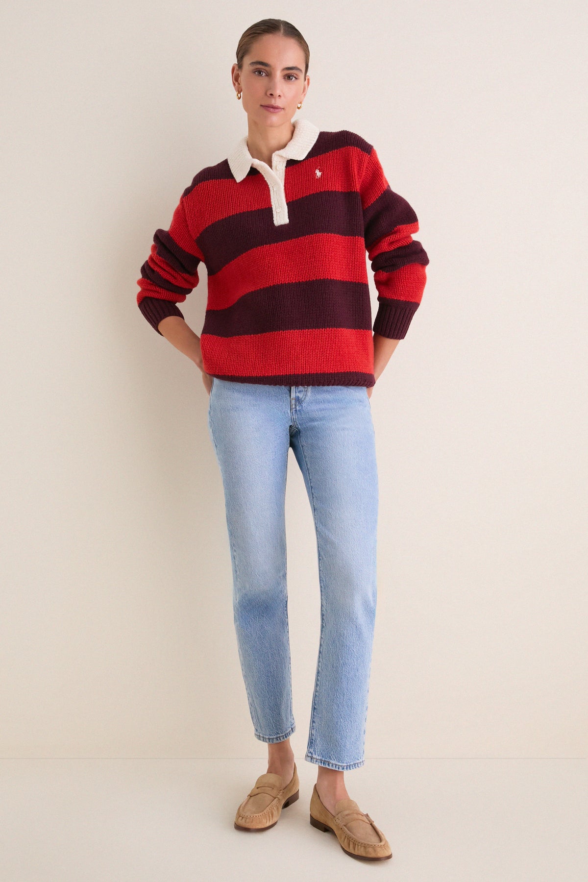 Harvard Wine Brandy Heather Long Sleeve Polo Rugby Sweater