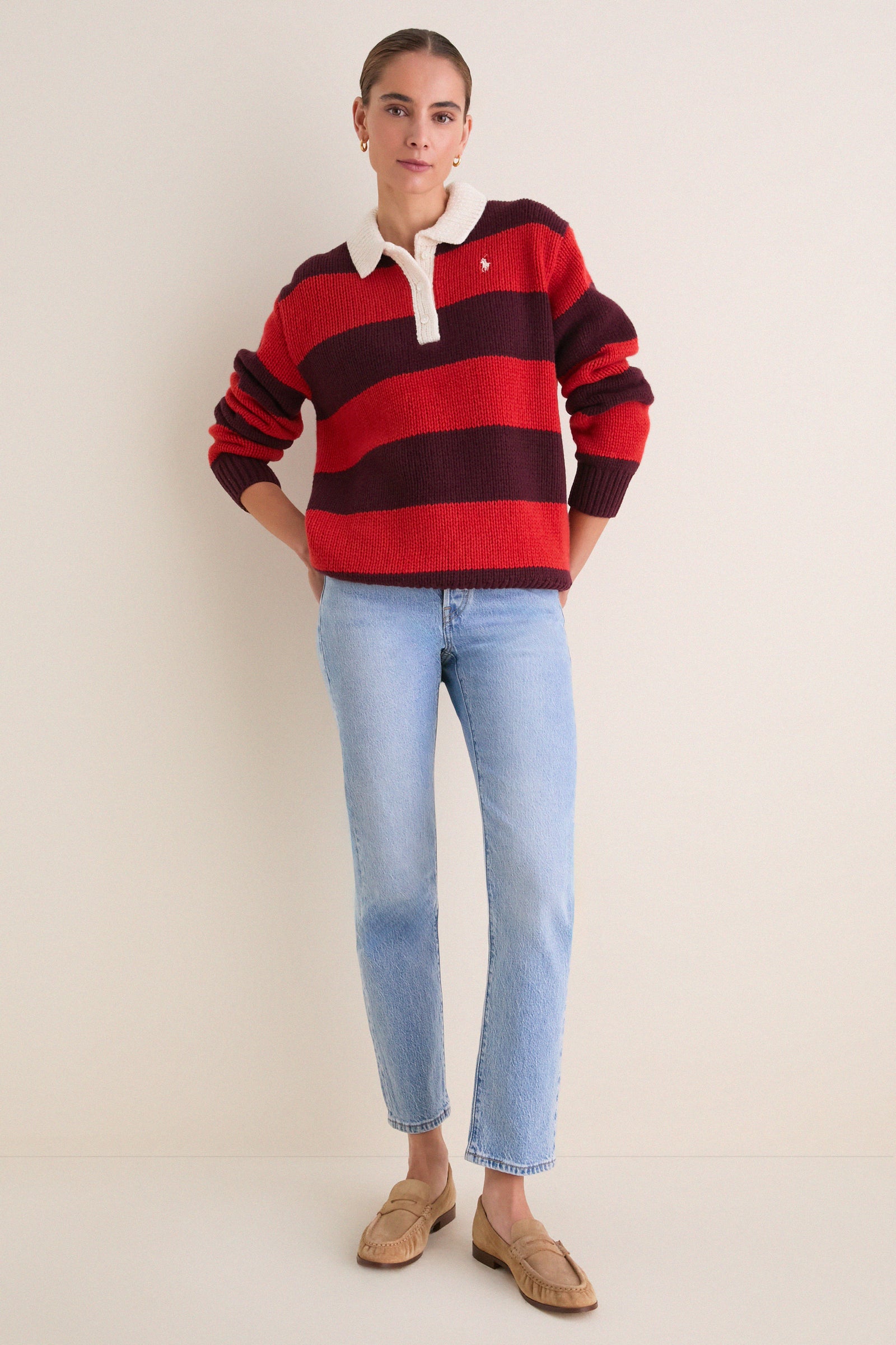 Harvard Wine Brandy Heather Long Sleeve Polo Rugby Sweater